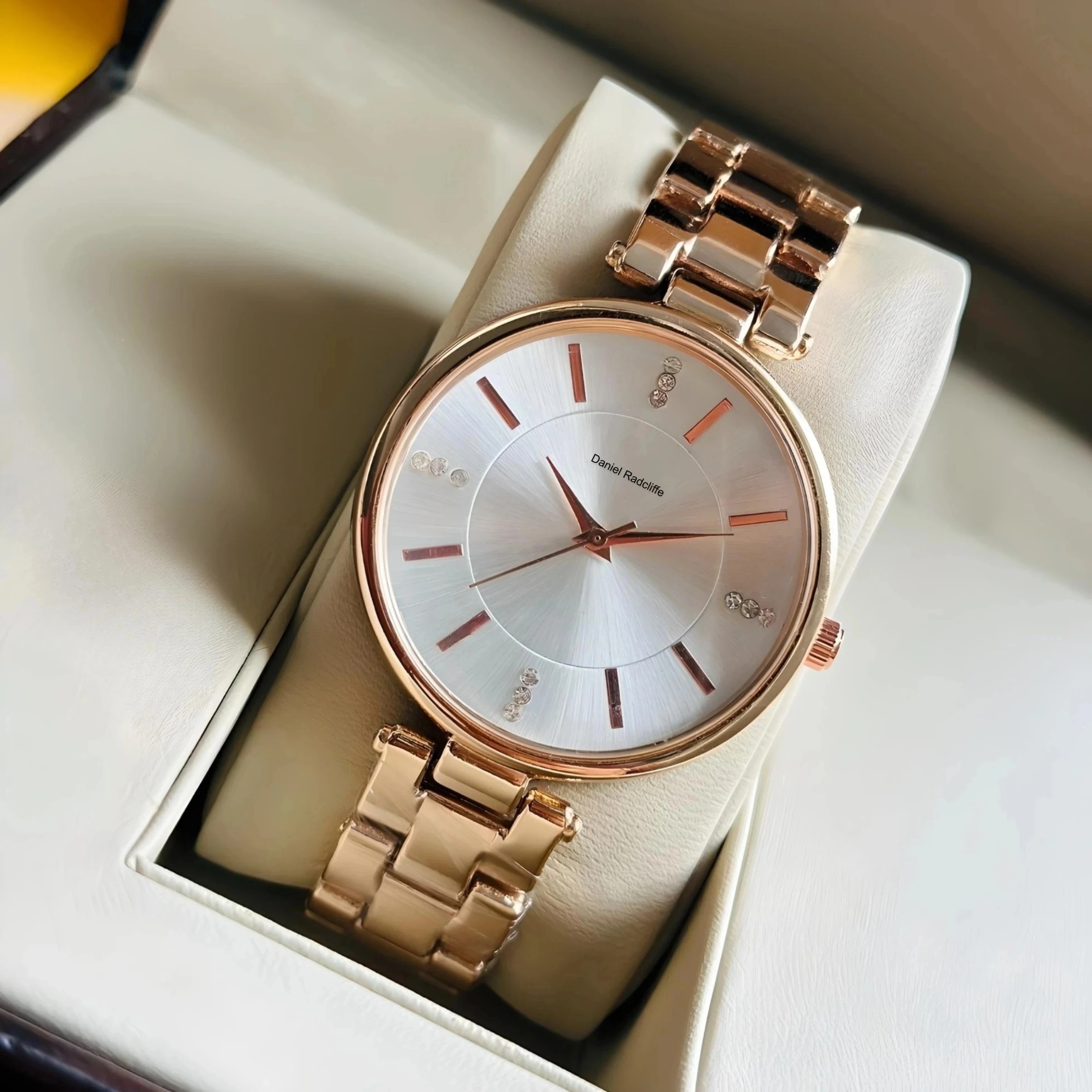 Daniel Radcliffe DB Rose Gold Strap Color Silver Dial Watch For Women